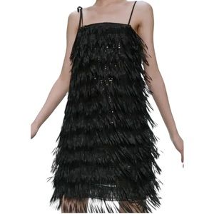 ZARA Sequined Flapper Fringe Cocktail LBD Dress